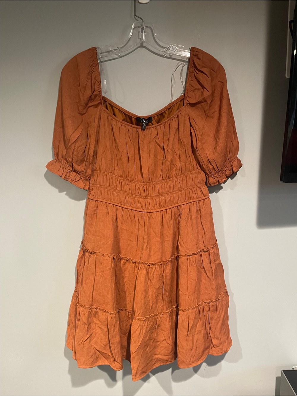 Trixxi Burnt Orange Midi Ruffle Dress Fall Size Large